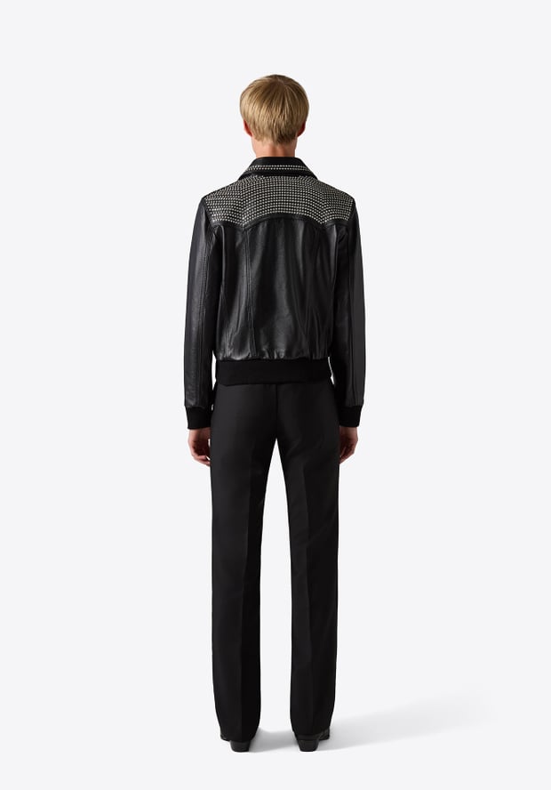 Blk Dnm LEATHER JACKET 77 BLACK CRYSTAL STUDS