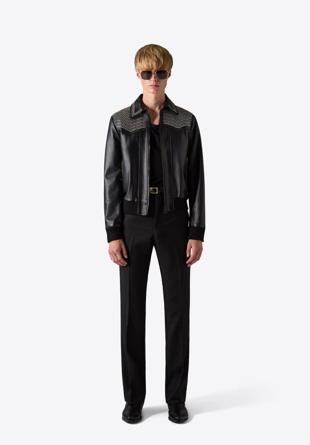 blk dnm LEATHER JACKET 77 BLACK CRYSTAL STUDS