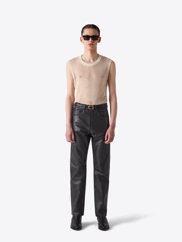 blk dnm LEATHER PANT 55 STUDDED BLACK