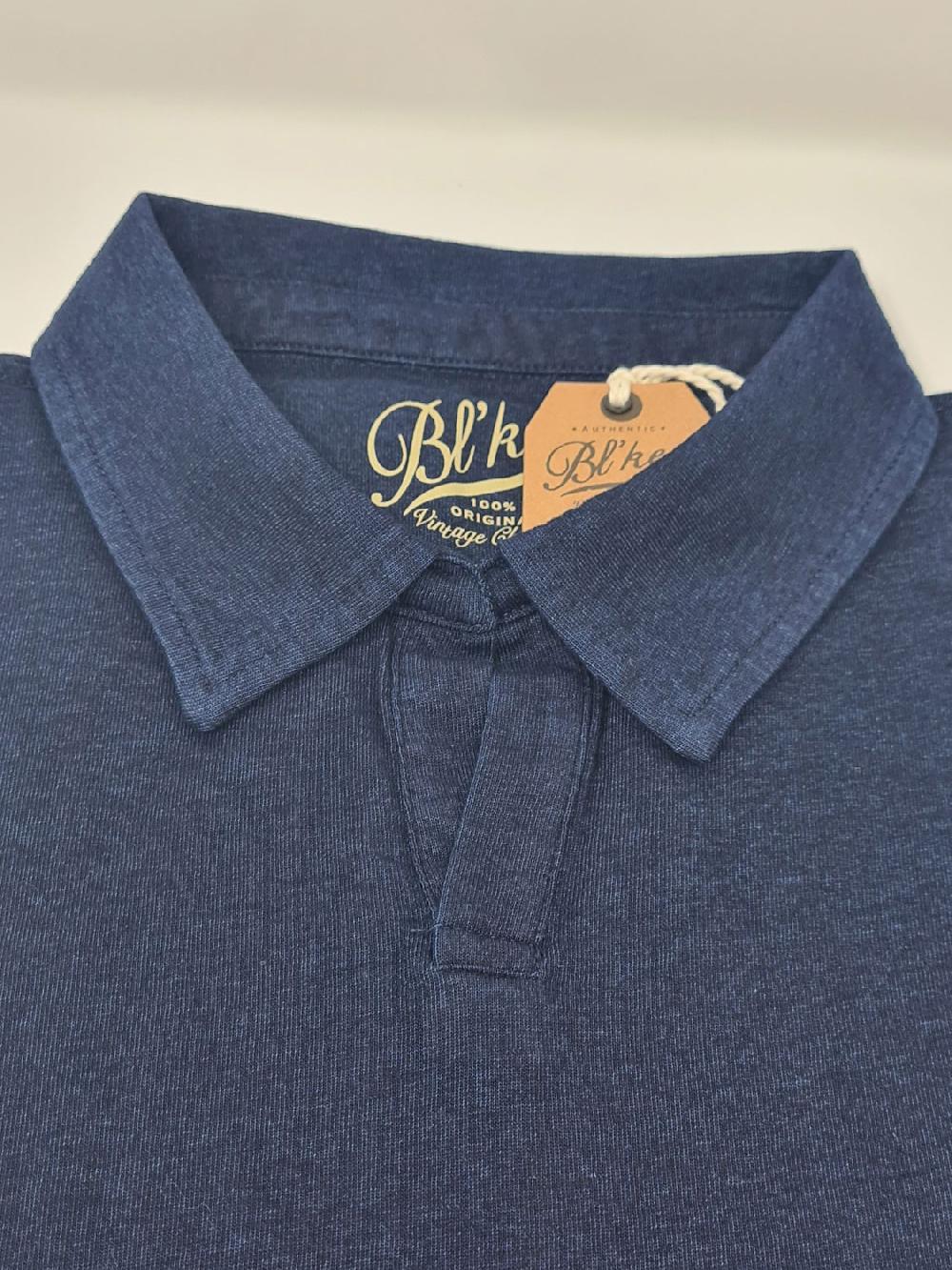 Bl'ker Men's Polo Hamptons Indigo Jersey Without Buttons Indigo