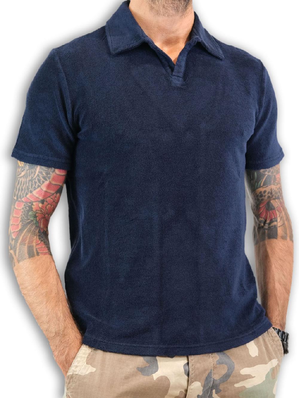 Bl'ker Men's Polo Monterey Terry Without Buttons Navy