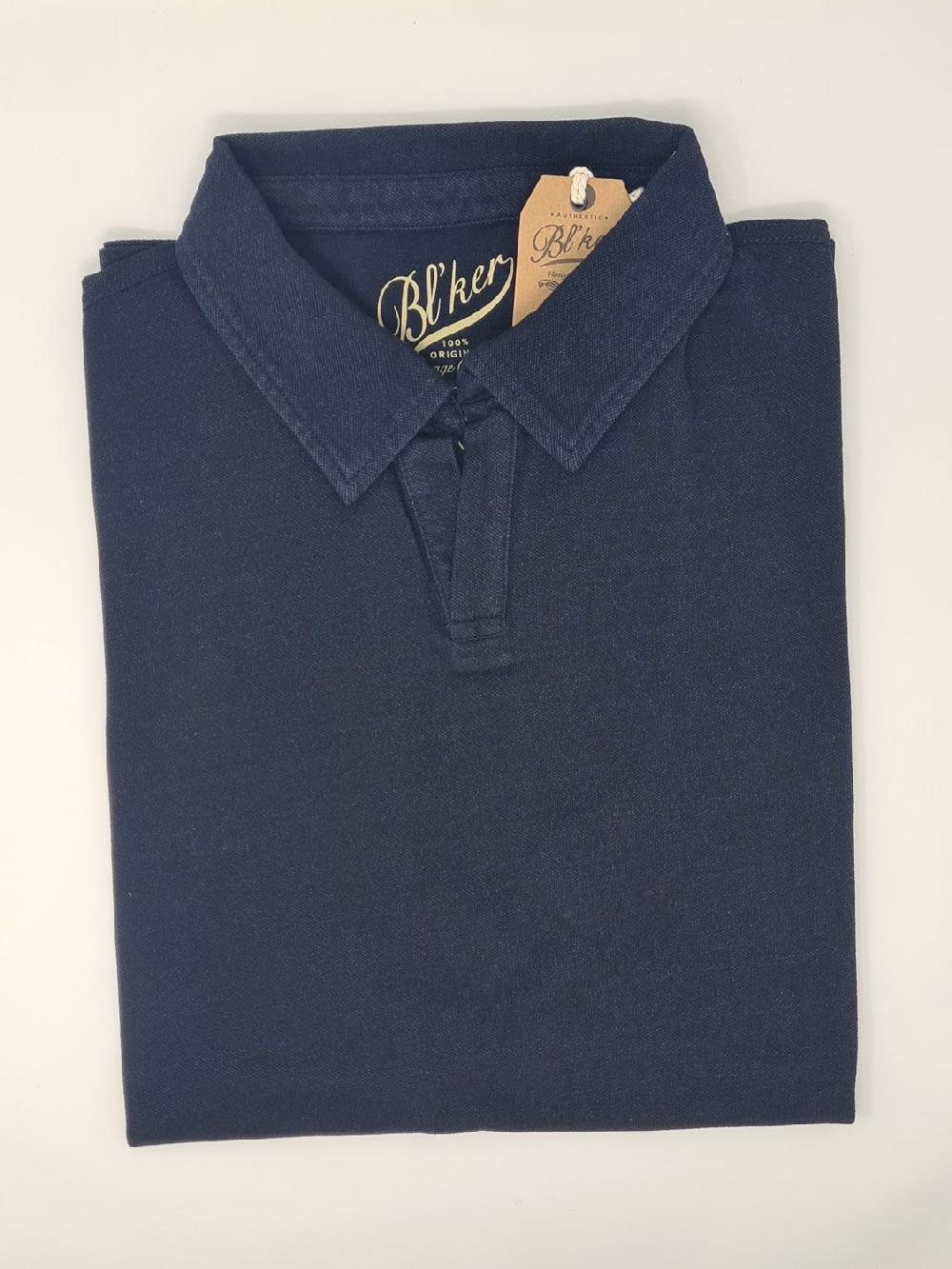 bl'ker Men's Polo Rockland Indigo Piquet without Buttons Indigo