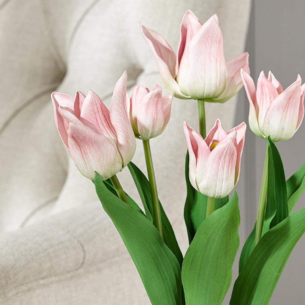 Bloom Pale Pink Tulips In Cement Pot