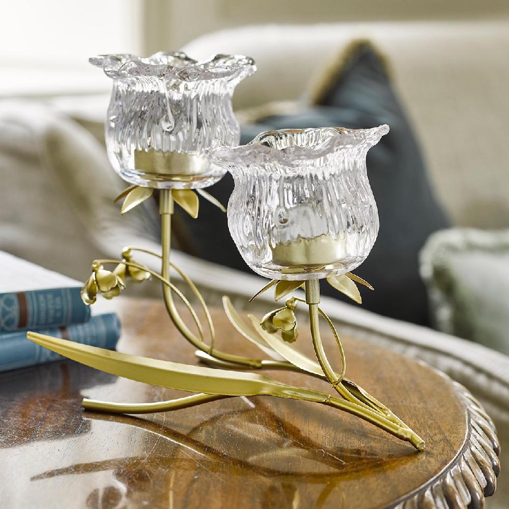 Bloom Two Stem Glass Flower Candle Holder
