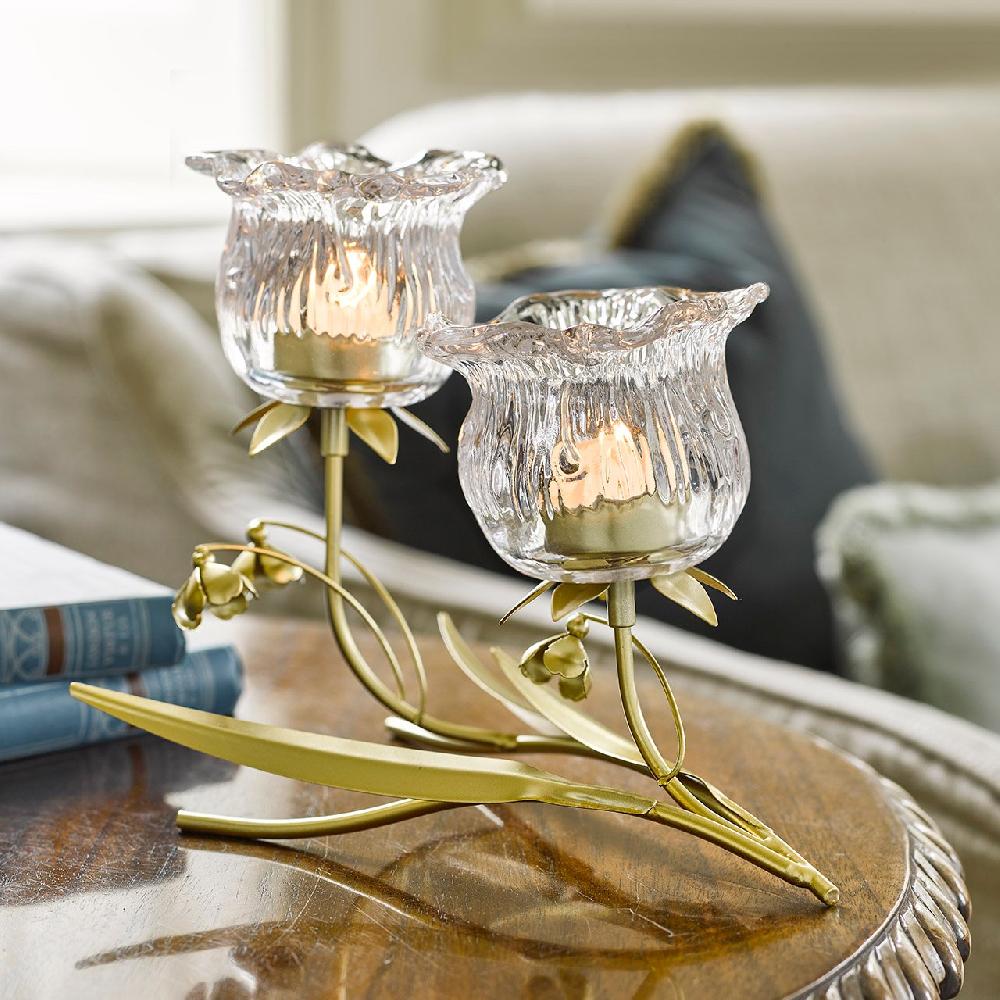 bloom Two Stem Glass Flower Candle Holder