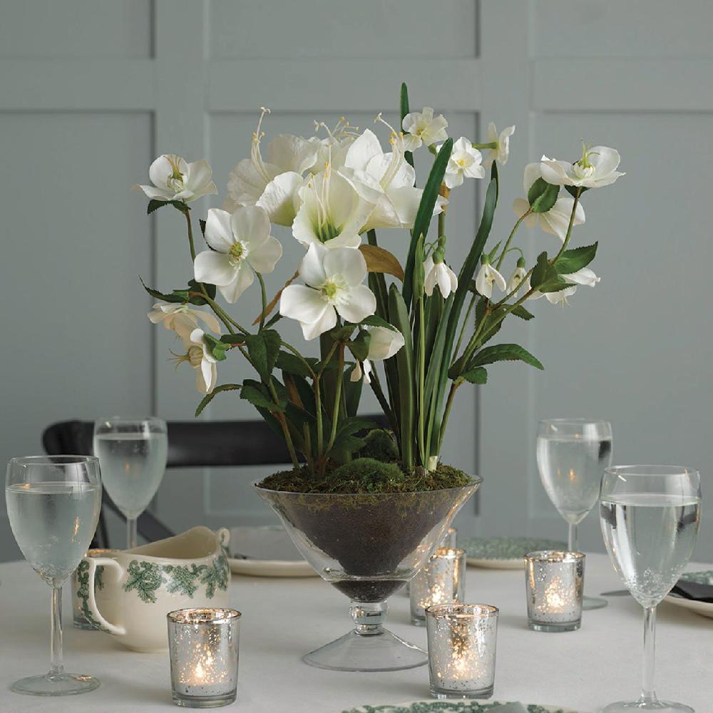 Bloom White Amaryllis In A Footed Glass Vase