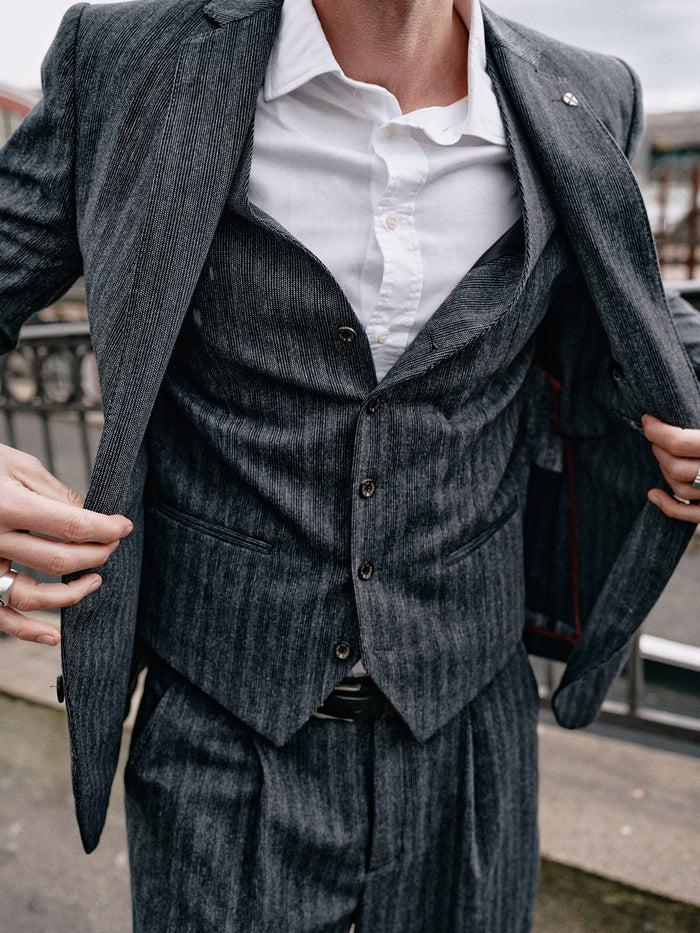 Blue De Gênes Canna Dori Gilet Grey Stripe