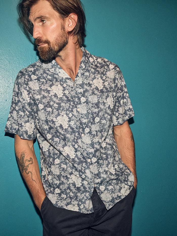 blue de gênes Colonnello Flower Shirt Navy