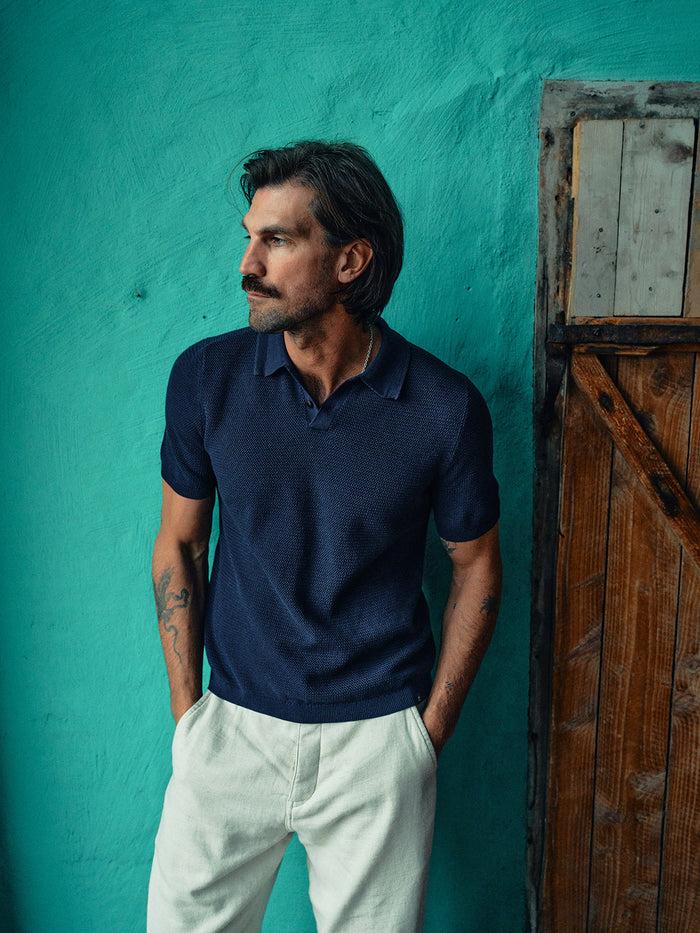 blue de gênes Filo Knit Polo Navy