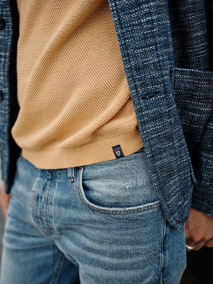 Blue De Gênes Filo Knit Polo Yellow Grain