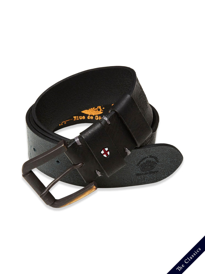 Blue De Gênes Piceno Leather Belt Black