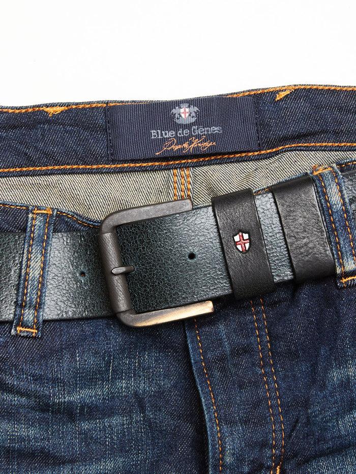 Blue De Gênes Piceno Leather Belt Black
