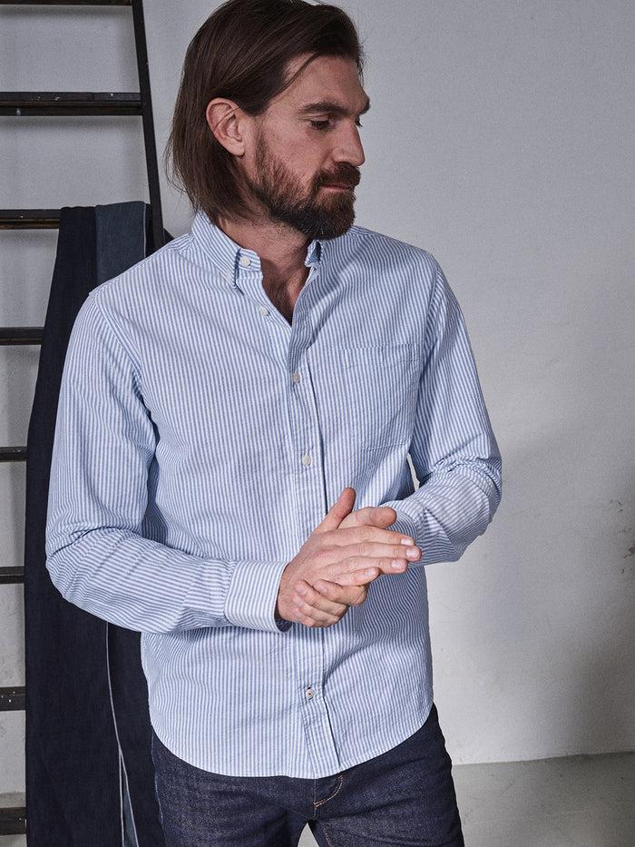 Blue De Gênes Sandro Oxford Shirt Blue Stripe