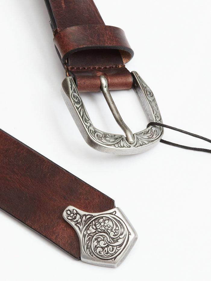 Blue De Gênes Western Studded Belt Dark Brown