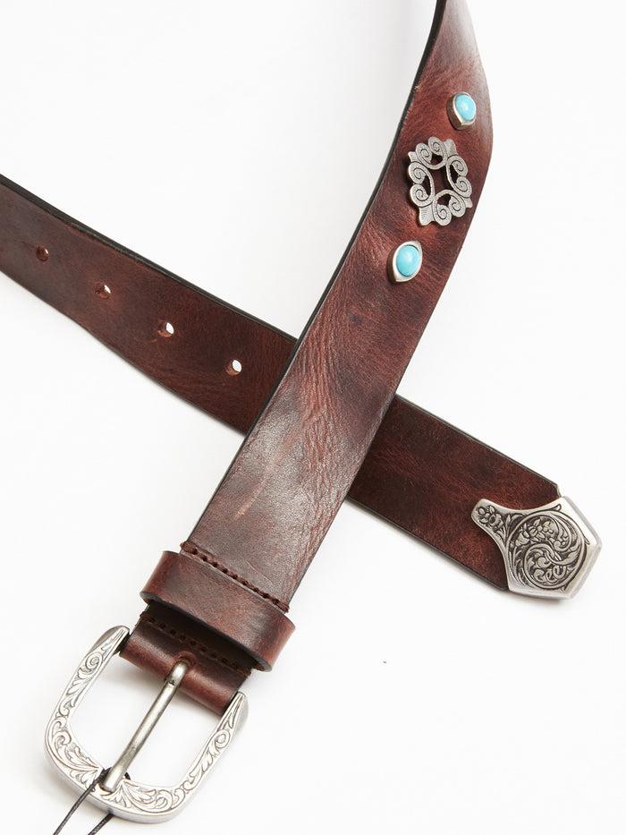 Blue De Gênes Western Studded Belt Dark Brown