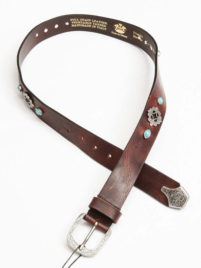 Blue De Gênes Western Studded Belt Dark Brown