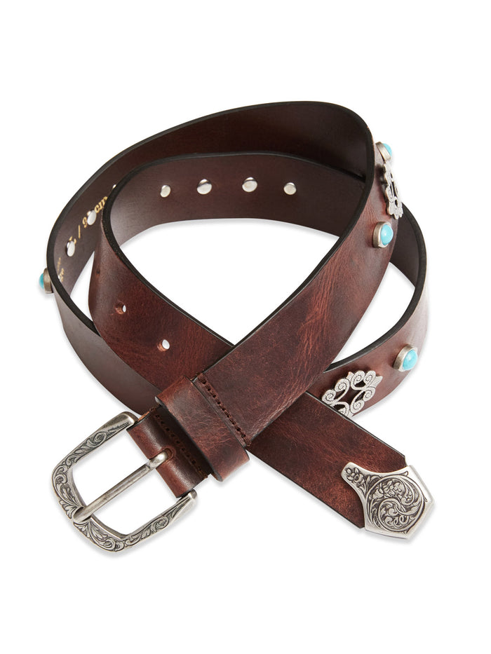blue de gênes Western Studded Belt Dark Brown