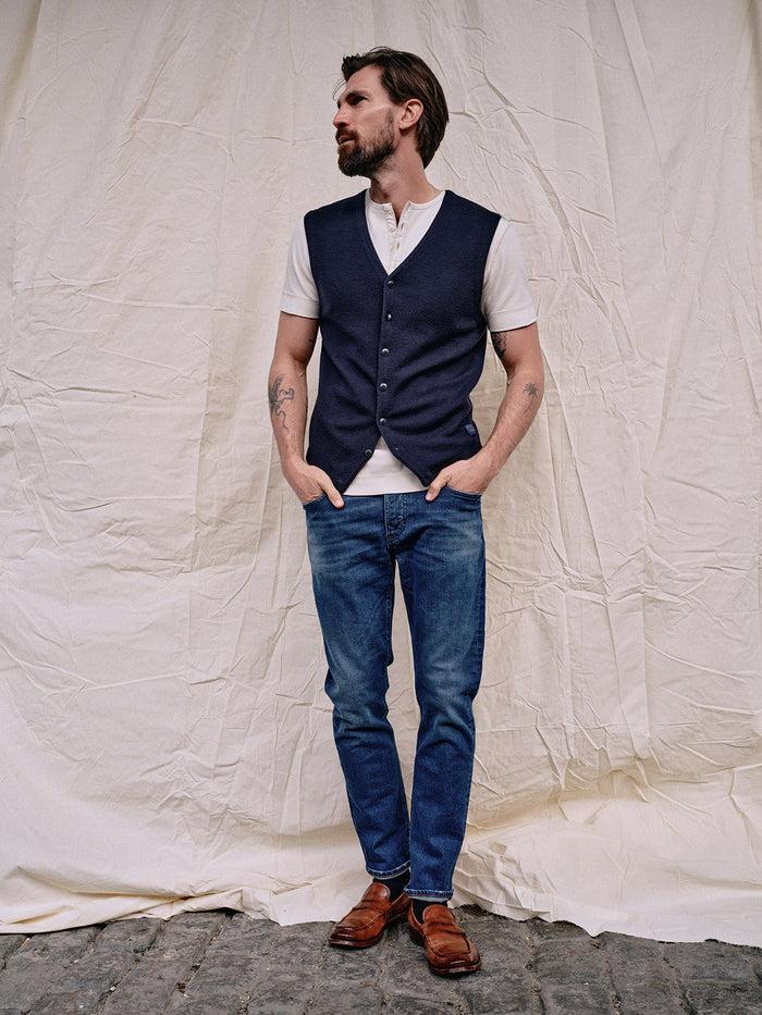 Blue De Gênes Zorba Knit Waistcoat Navy