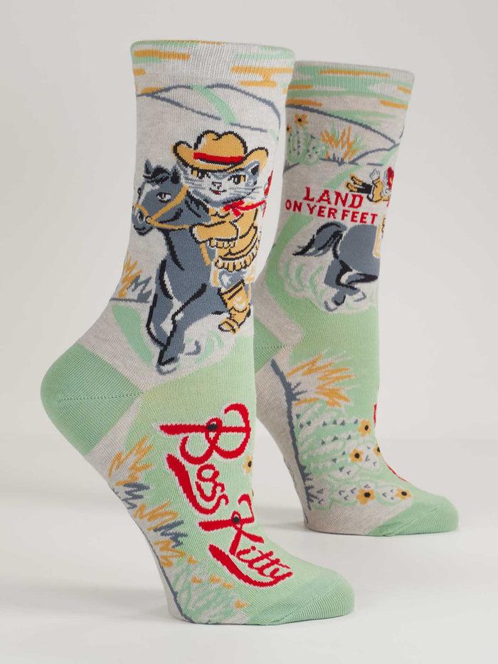 Blue Q Boss Kitty W-Crew Socks