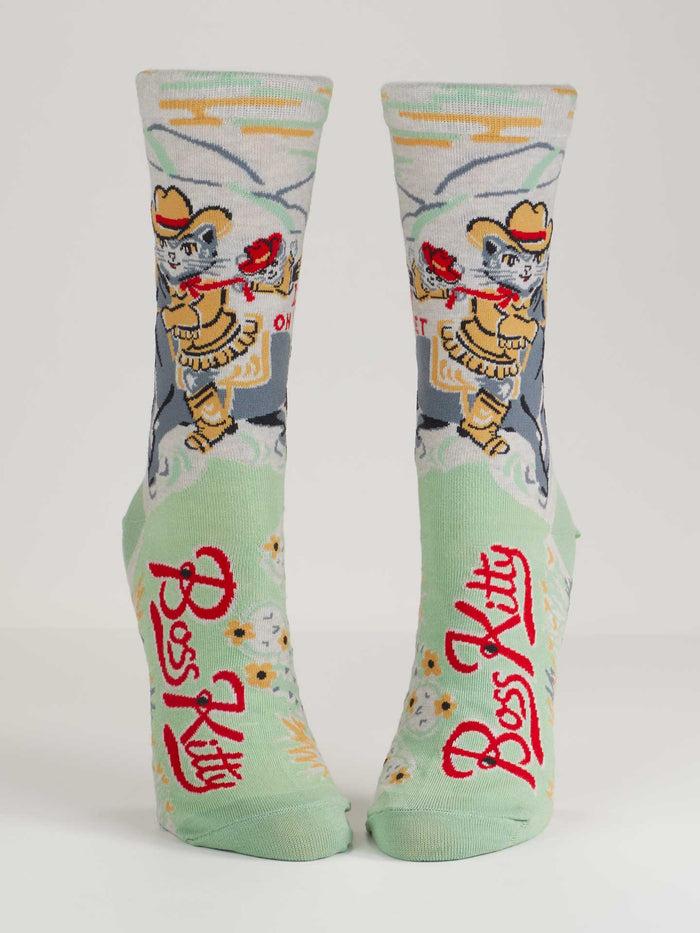 Blue Q Boss Kitty W-Crew Socks