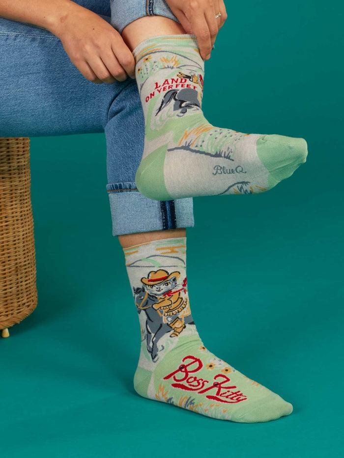 Blue Q Boss Kitty W-Crew Socks