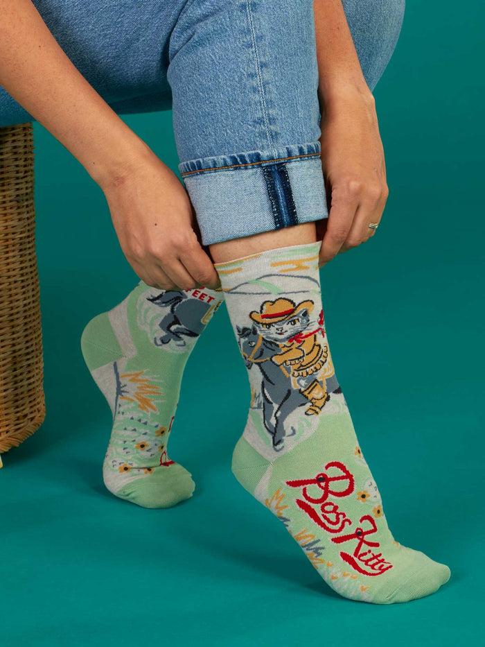 blue q Boss Kitty W-Crew Socks