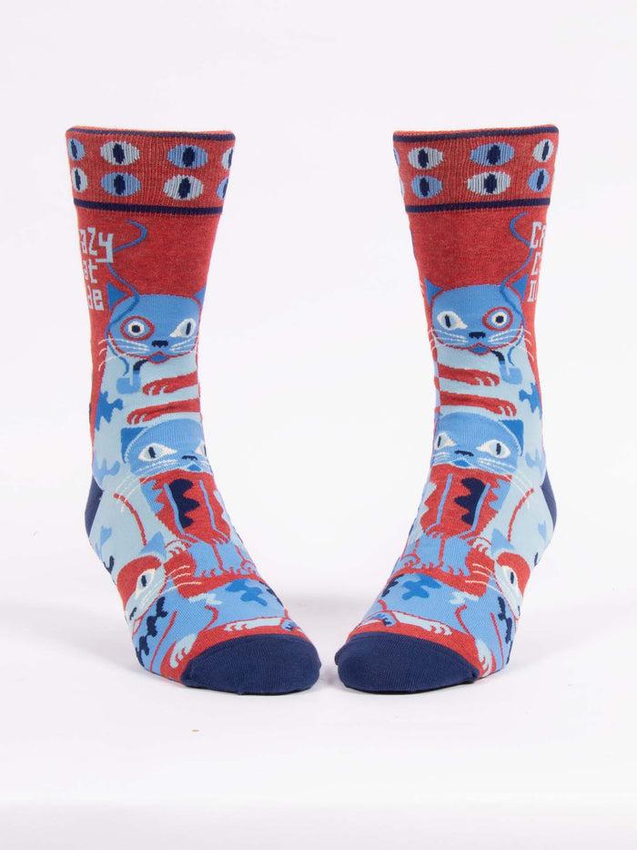 Blue Q Crazy Cat Dude M-Crew Socks