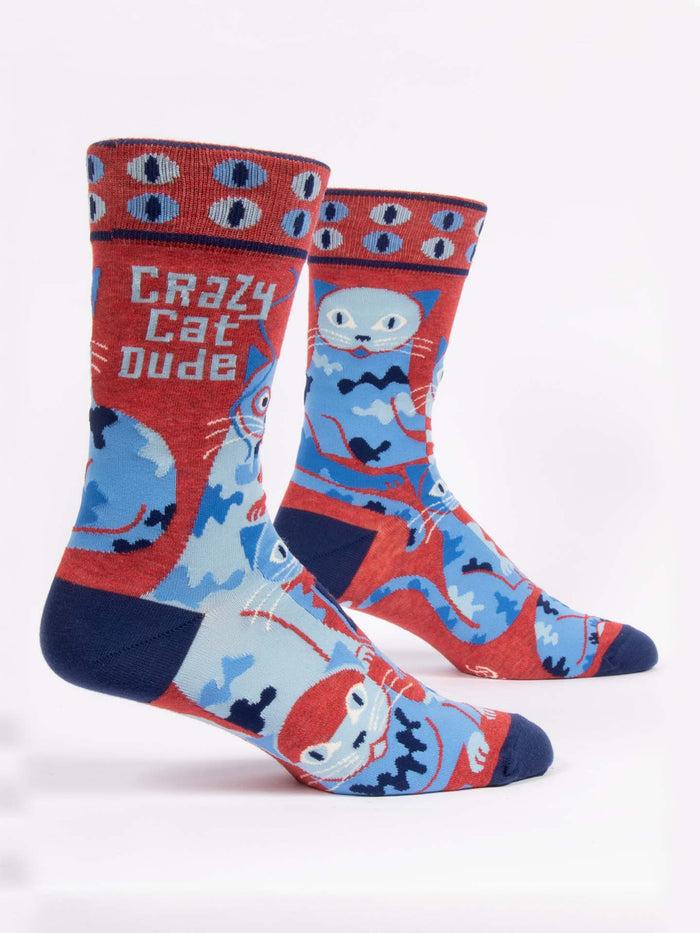 blue q Crazy Cat Dude M-Crew Socks