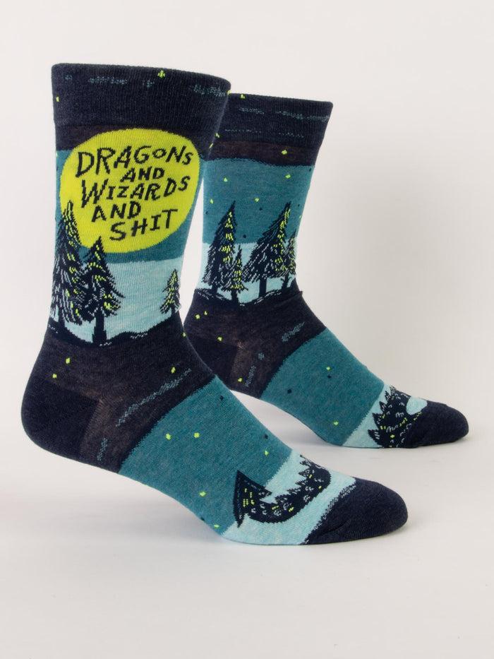 blue q Dragons And Wizards And Shit M-Crew Socks