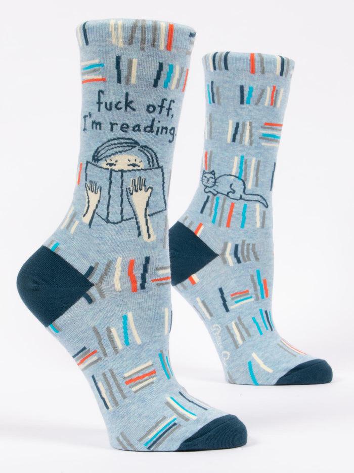 blue q Fuck Off I'm Reading W-Crew Socks