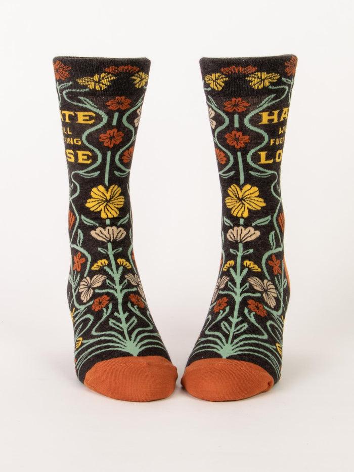 Blue Q Hate Will Fucking Lose M-Crew Socks