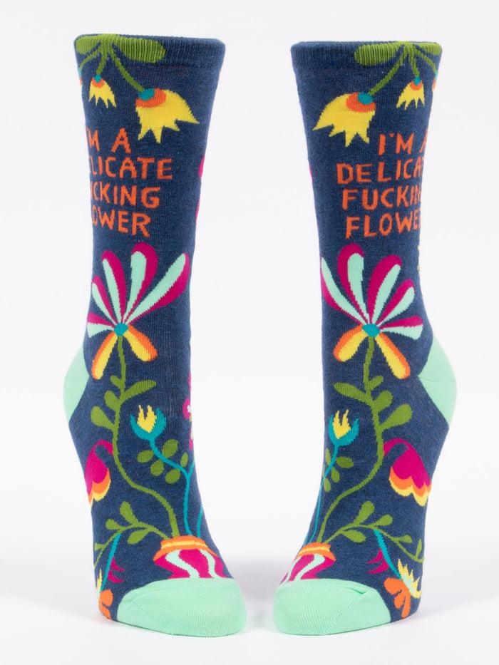 Blue Q I'm A Delicate Fucking Flower W-Crew Socks