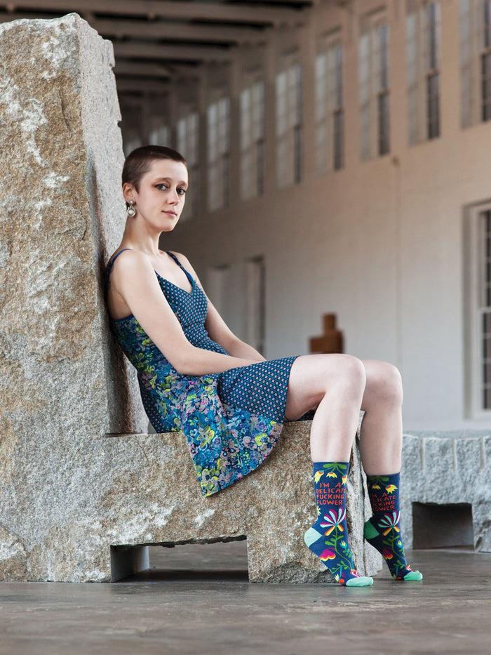 Blue Q I'm A Delicate Fucking Flower W-Crew Socks