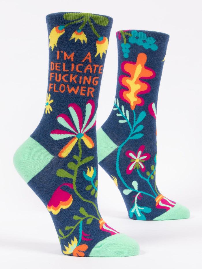 blue q I'm A Delicate Fucking Flower W-Crew Socks