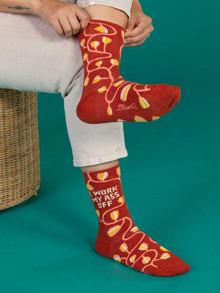 Blue Q I Work My Ass Off W-Crew Socks