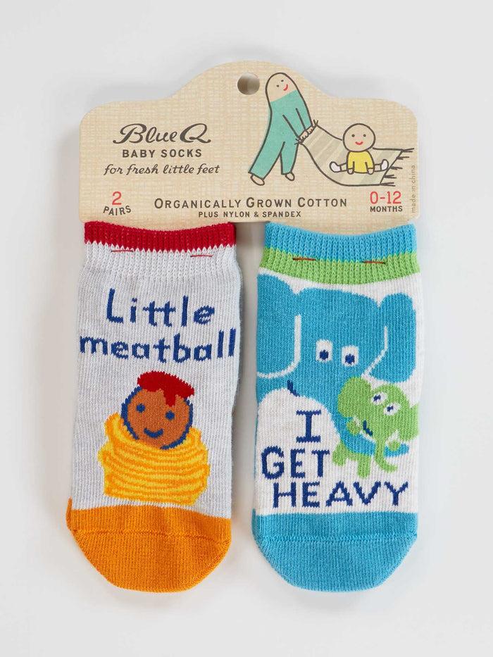 blue q Little Meatball/ I Get Heavy Baby Socks blue q Little Meatball/ I Get Heavy Baby Socks