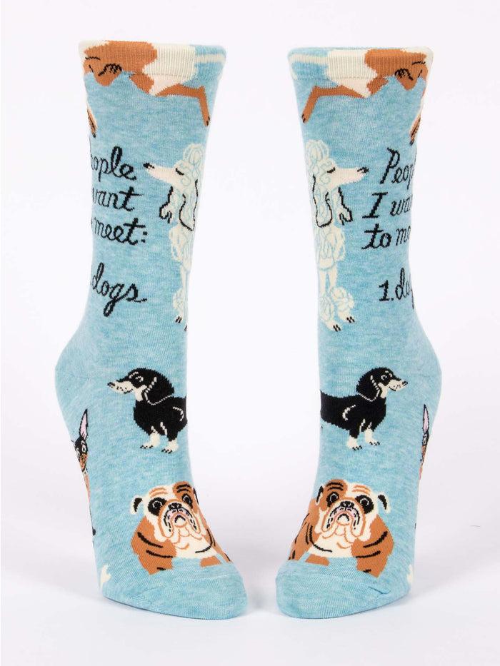 Blue Q People I Want To Meet: Dogs W-Crew Socks