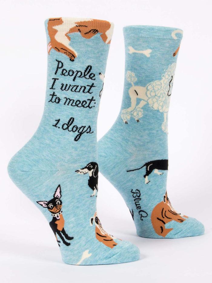 Blue Q People I Want To Meet: Dogs W-Crew Socks