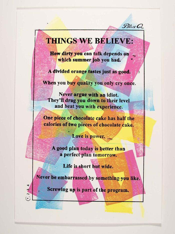blue q Things We Believe Print Multi Magenta