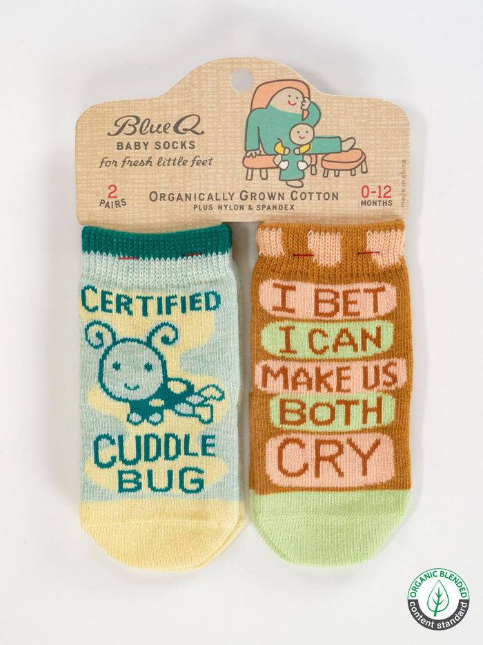 blue q Certified Cuddle Bug/I Bet I Can Make Us Both Cry Baby Socks blue q Certified Cuddle Bug/I Bet I Can Make Us Both Cry Baby Socks