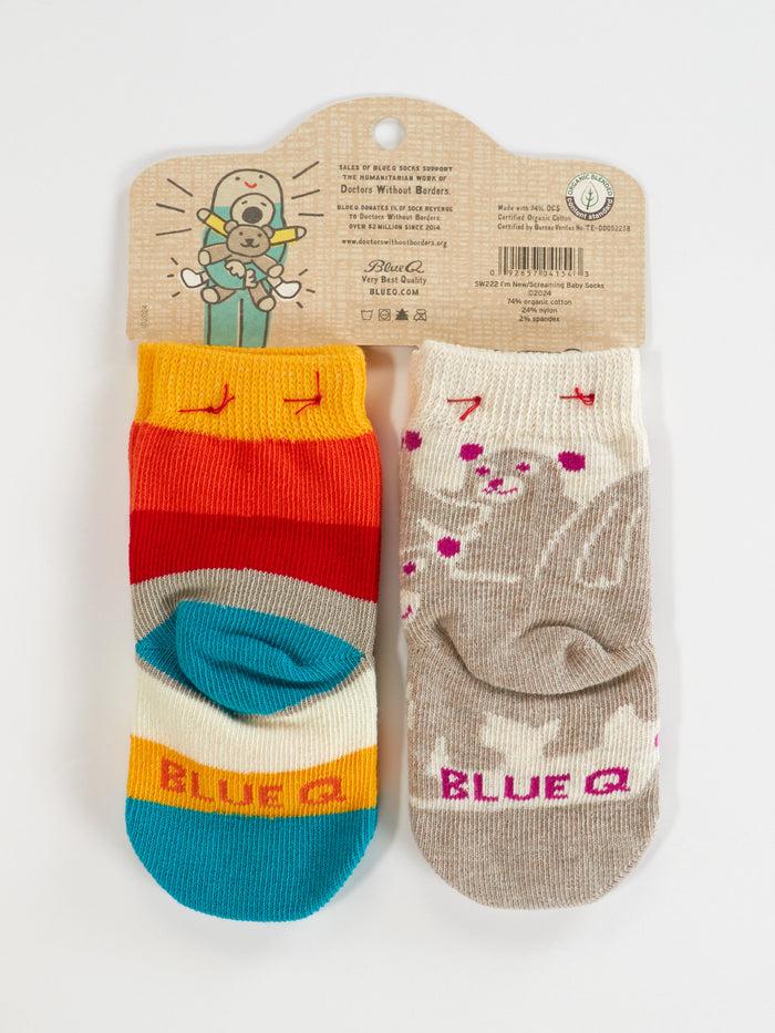 Blue Q Hello I'm New Here/ Have You Ever Tried Screaming??? Baby Socks
