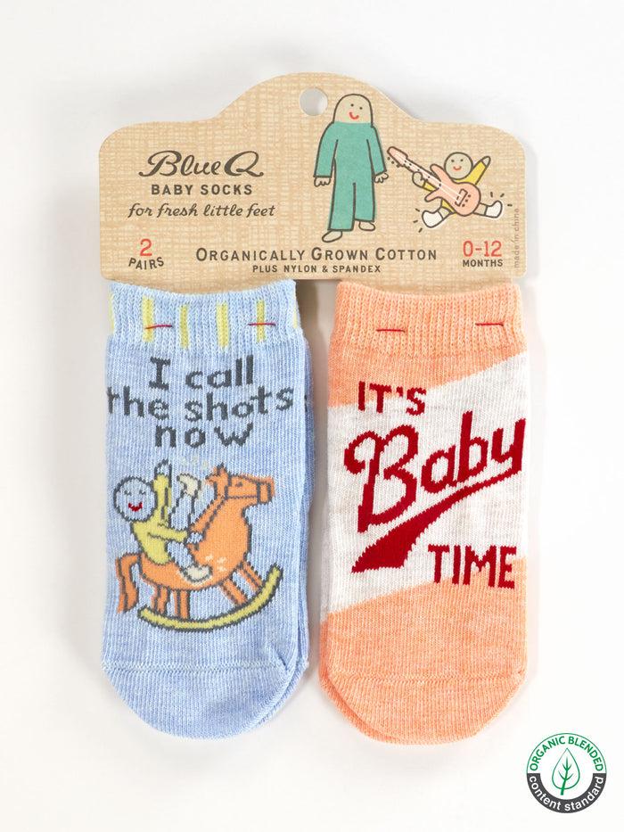 blue q I Call The Shots Now/ It's Baby Time Baby Socks blue q I Call The Shots Now/ It's Baby Time Baby Socks