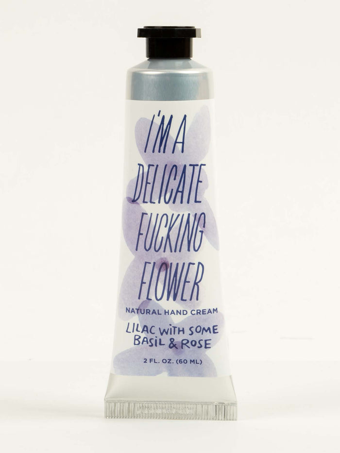 blue q I'm a Delicate Fucking Flower Natural Hand Cream - Lilac with Some Basil & Rose