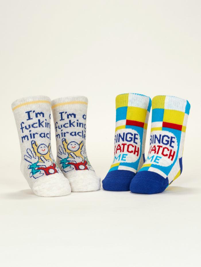 Blue Q I'm A Fucking Miracle / Binge Watch Me Baby Socks