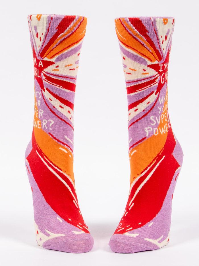 Blue Q I'm A Girl What's Your Superpower? W-Crew Socks
