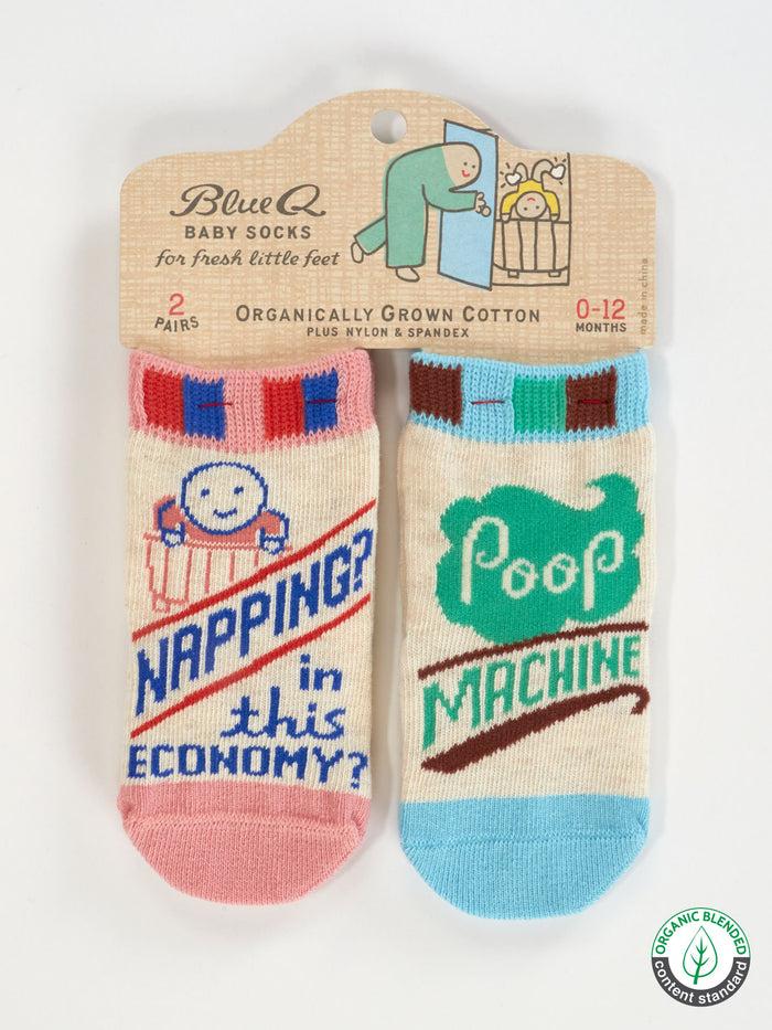blue q Napping? In This Economy?/Poop Machine Baby Socks