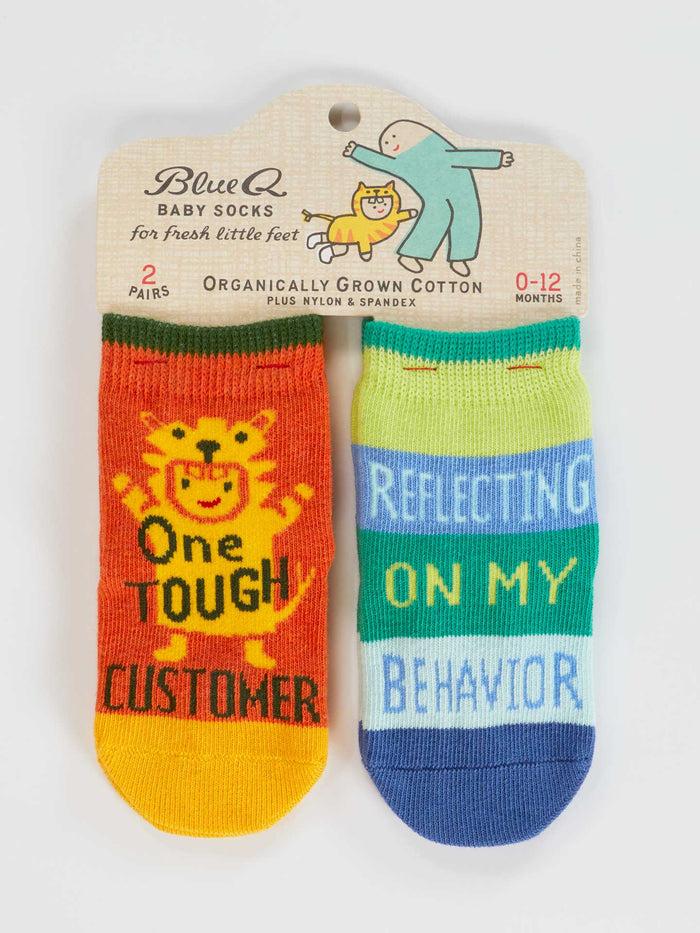 blue q One Tough Customer/ Reflecting On My Behavior Baby Socks blue q One Tough Customer/ Reflecting On My Behavior Baby Socks