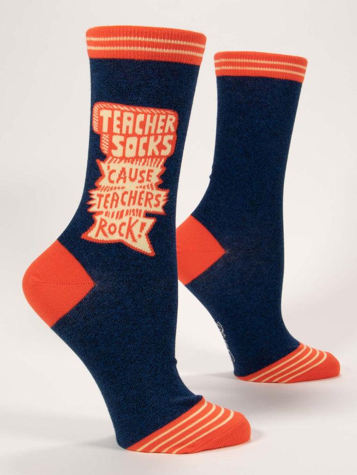 blue q Teacher Socks 'Cause Teachers Rock W-Crew Socks