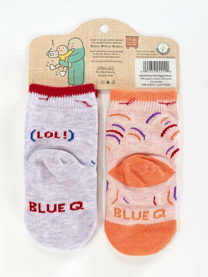 Blue Q Wait 'til You Hear Me Giggle./ Just Sleep When I Sleep. Lol. Baby Socks
