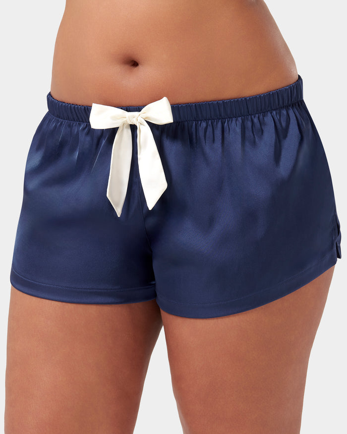 Bluebella Abigail Luxury Satin Short Set Navy Blue/Cream